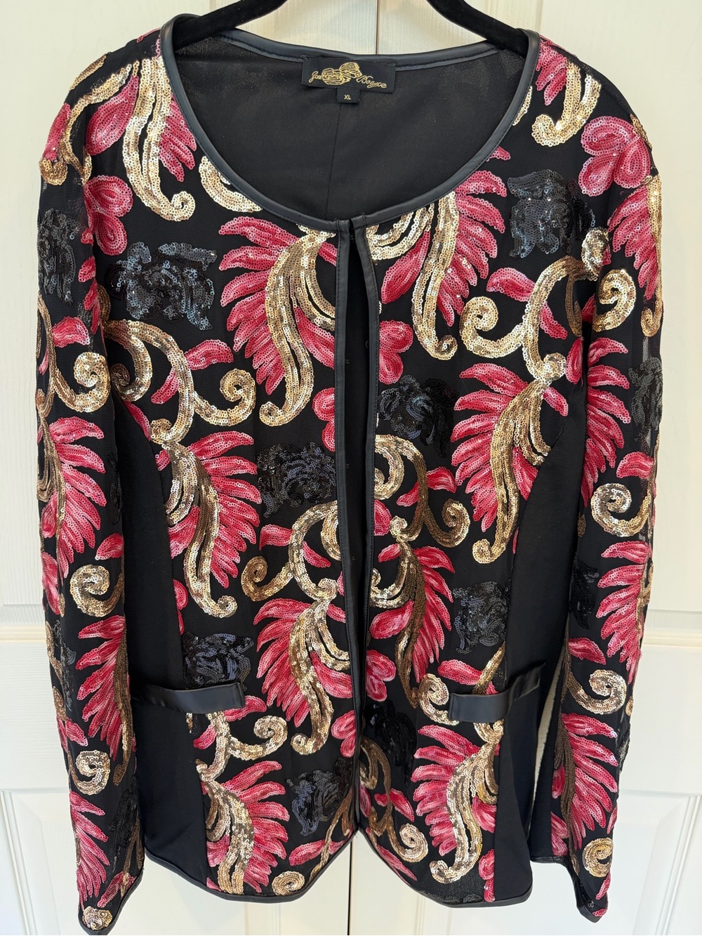 Joan Boyce Black Blazer with Pink & Gold Sequin Scrolls